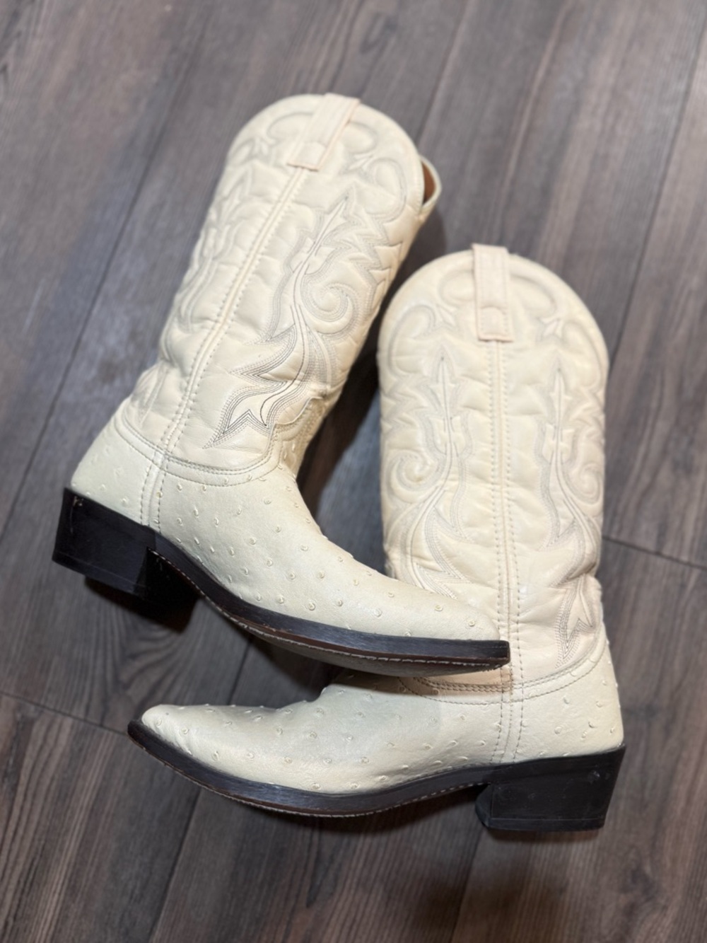 Freda Laredo Western Cowboy Boots Cream Ostrich Print Womens 8D